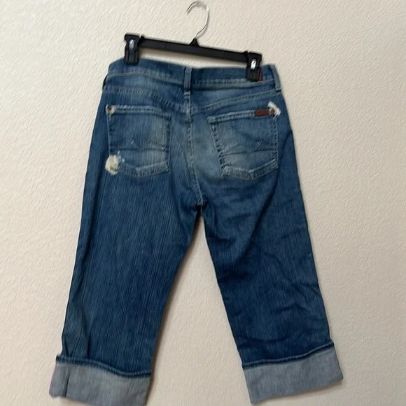 Seven 7 for all mankind distressed sz 28 peddle pusher capri jeans - Picture 4 of 6